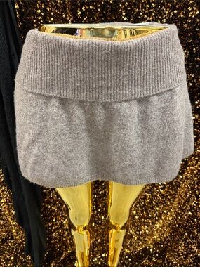 PINK Victoria's Secret Fold-Over Waist Cozy Knit Mini Skirt - Taupe